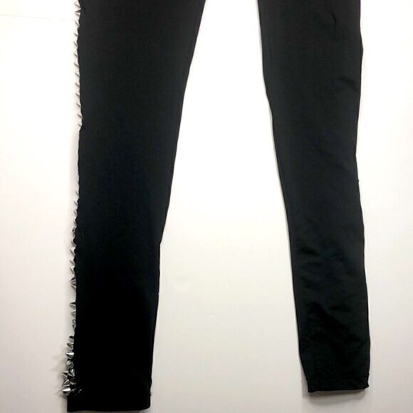 Silver Studded Black Leggings S/M Goth Clubwear Grunge Burlesque - Picture 4 of 11